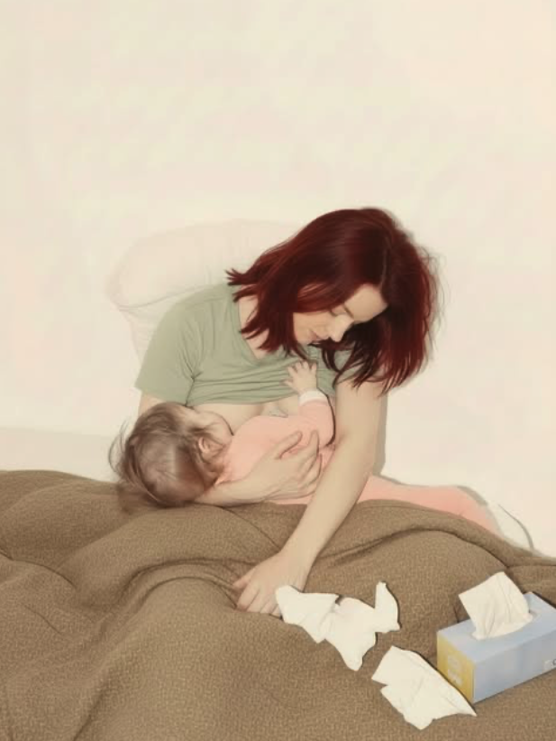 Breastfeeding mother resting while recovering from mastitis symptoms